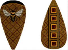 Amanda Lawford needlepoint canvas scissor case with a bumblebee or honey bee on a geometric background