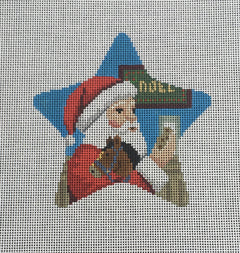 Susan Roberts star needlepoint canvas of Santa with milk and cookies
