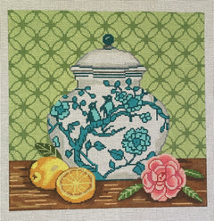 GE-P349 Blue and White Vase with Flower and Lemon