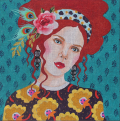 PE238B Lady with Turquoise Background - 13 mesh