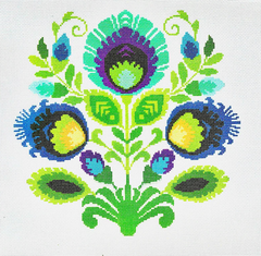 KCD4448 Polish Teal Flower Folk Design