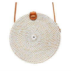 Round Rattan Bag - White