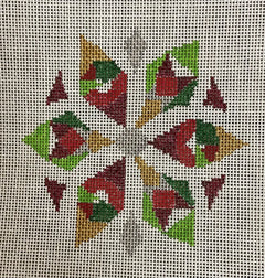 LL-ORN-03b Red and Gold Geometric Snowflake