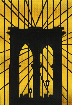 Amanda Lawford needlepoint canvas of the silhouette of New York City's iconic Brooklyn Bridge
