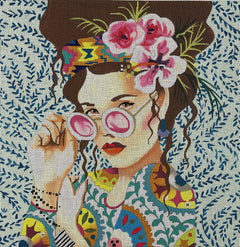 PE245 Elegant Hippie Lady on Gray with Glasses