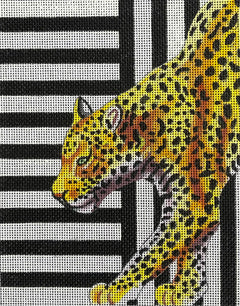 TB012 Leopard on Black and White Stripes