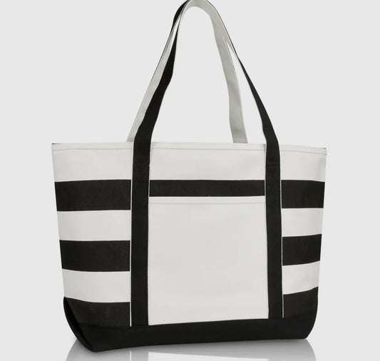 Navy Blue Stripe Tote Bag