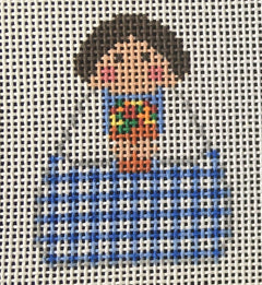 SI165-42 Blue Plaid Angel with Flower Pot
