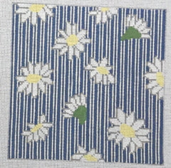 PIL204 White Daisies on Blue Stripe