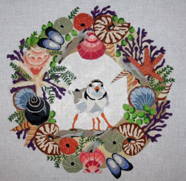 B373 Plover and Chick in Seaside Wreath
