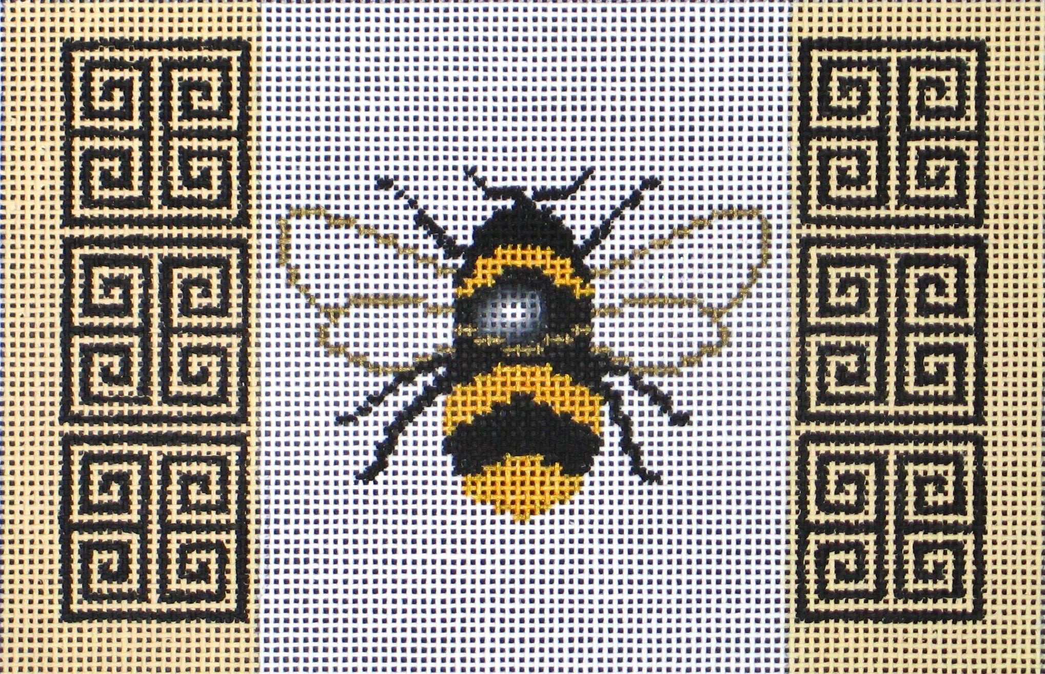 DC designs needlepoint canvas of bumblebee with geometric trim