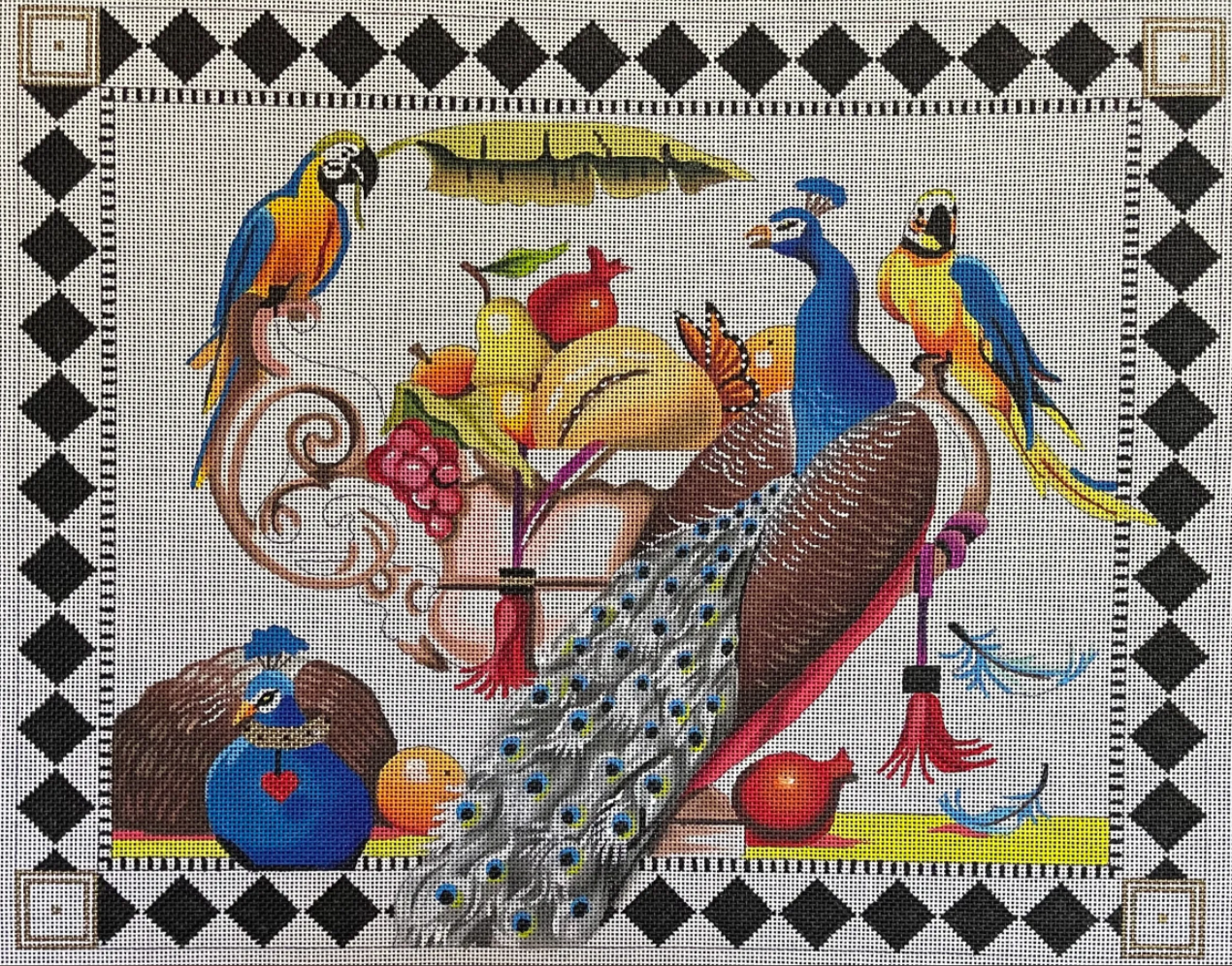 AN357 Peacocks and Parrots with Urn and Fruit