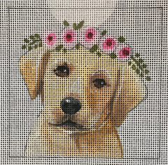 IN090 Yellow Labrador with Floral Crown