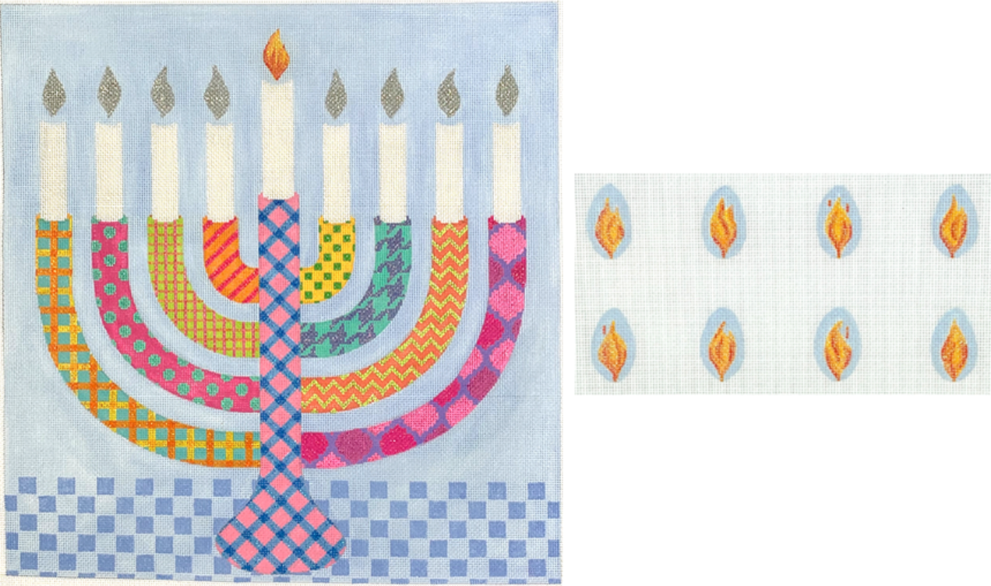 MEN-02 Funky Pattern Menorah - Multi