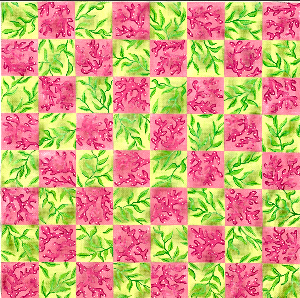 CHB-04 Preppy Coral and Vines Checkers/Chess Board – The Enriched Stitch