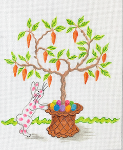 JW-PL-20 Pink Spotted Bunny with Carrot Tree and Easter Eggs