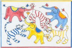 JW-PL-19 Tigers and Elephants with Flowers