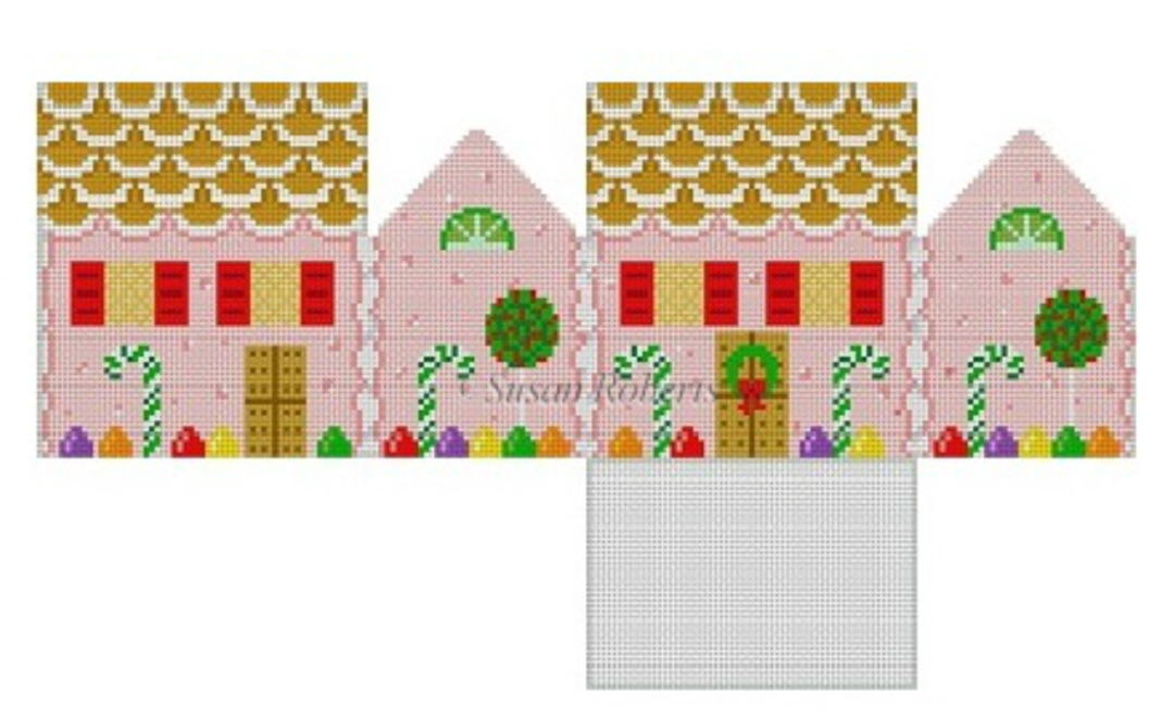 0223-18 Pink Peppermint and Candy Canes 3D Gingerbread House