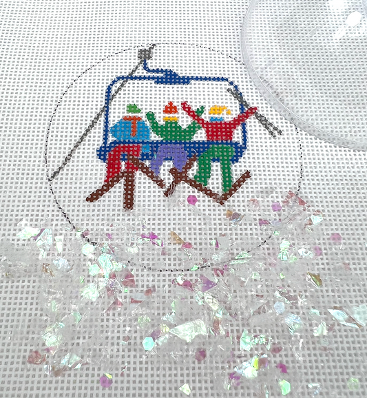 OMD-06 Skiers on Chair Lift Snow Globe