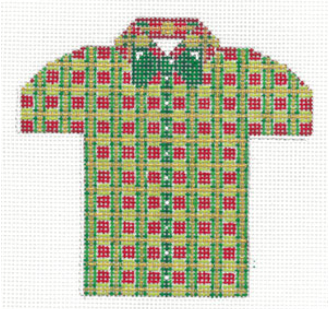 XO-221D Men's Shirt - Christmas Plaid with Green Bow Tie