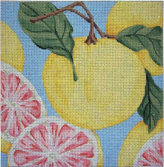 Associated Talents bright needlepoint canvas of a cluster of grapefruit citrus
