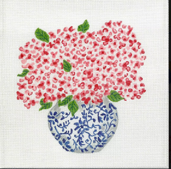 LB-PL-35 Blue Pot with Pink Hydrangeas