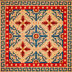 JP-O011 Peach, Red, Turquoise Scrollwork