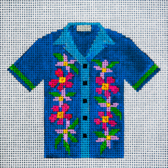 JP-L654 Hawaiian Shirt - Blue Flowers