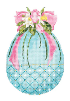 KEA78 Turquoise Egg with Tulips and Ribbon