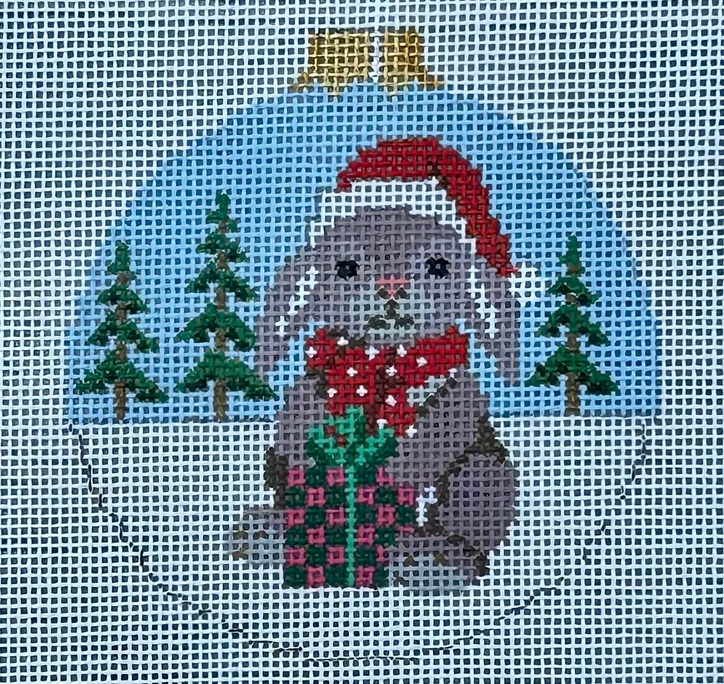 7248 Bunny Rabbit with Present with Ball Top