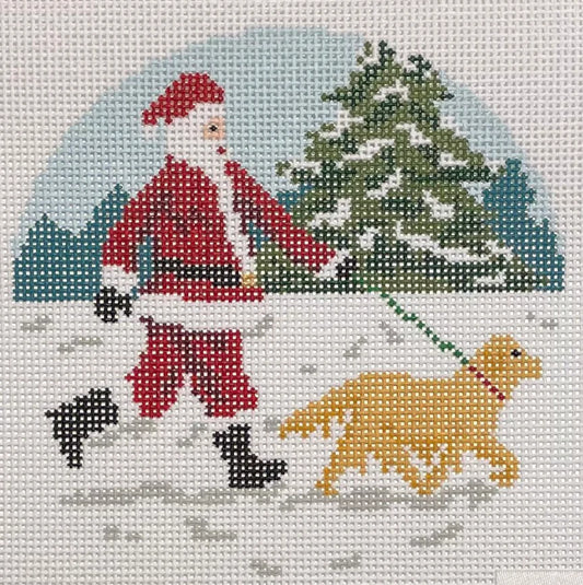 AOK107 Santa Walking Golden Retriever