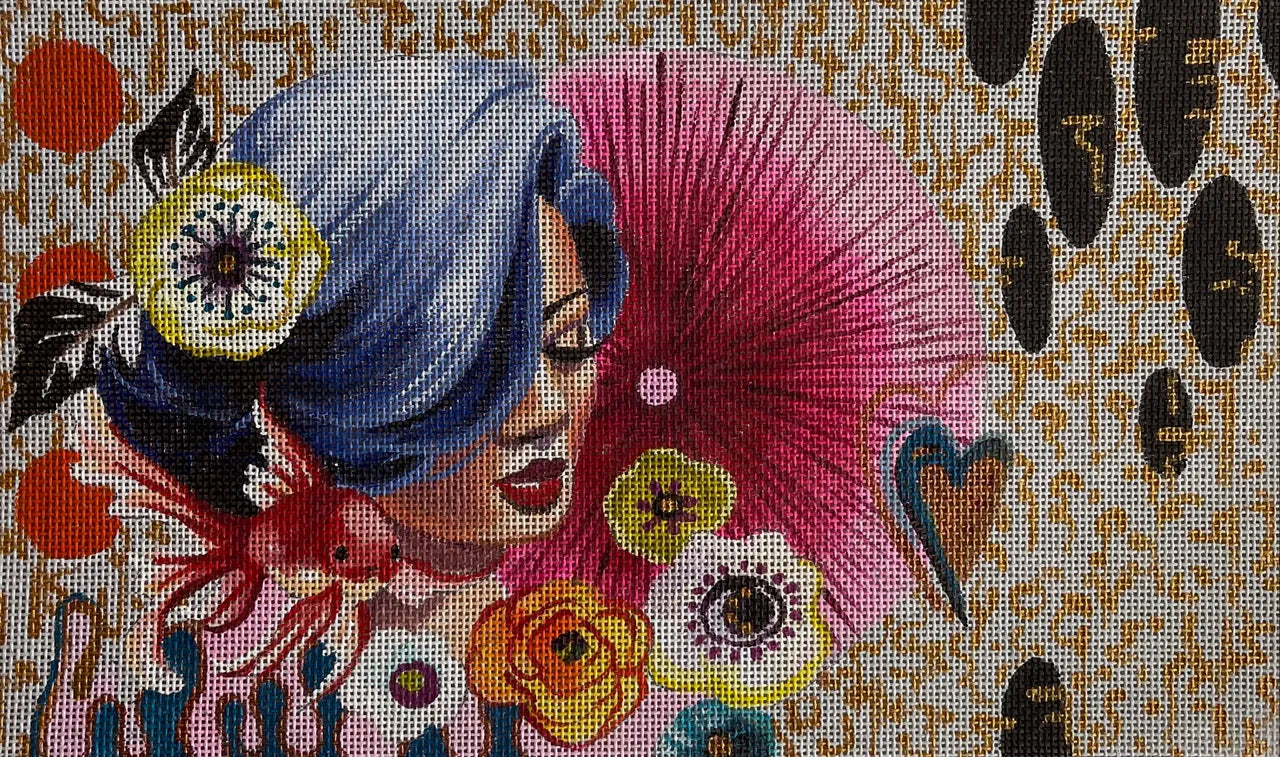 CL034 Blue Haired Woman with Goldfish Clutch