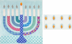 MEN-04 Funky Pattern Menorah - Blue, Lavender, and Turquoise