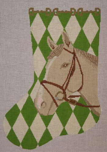 STK204 Horse with Green Argyle Stocking