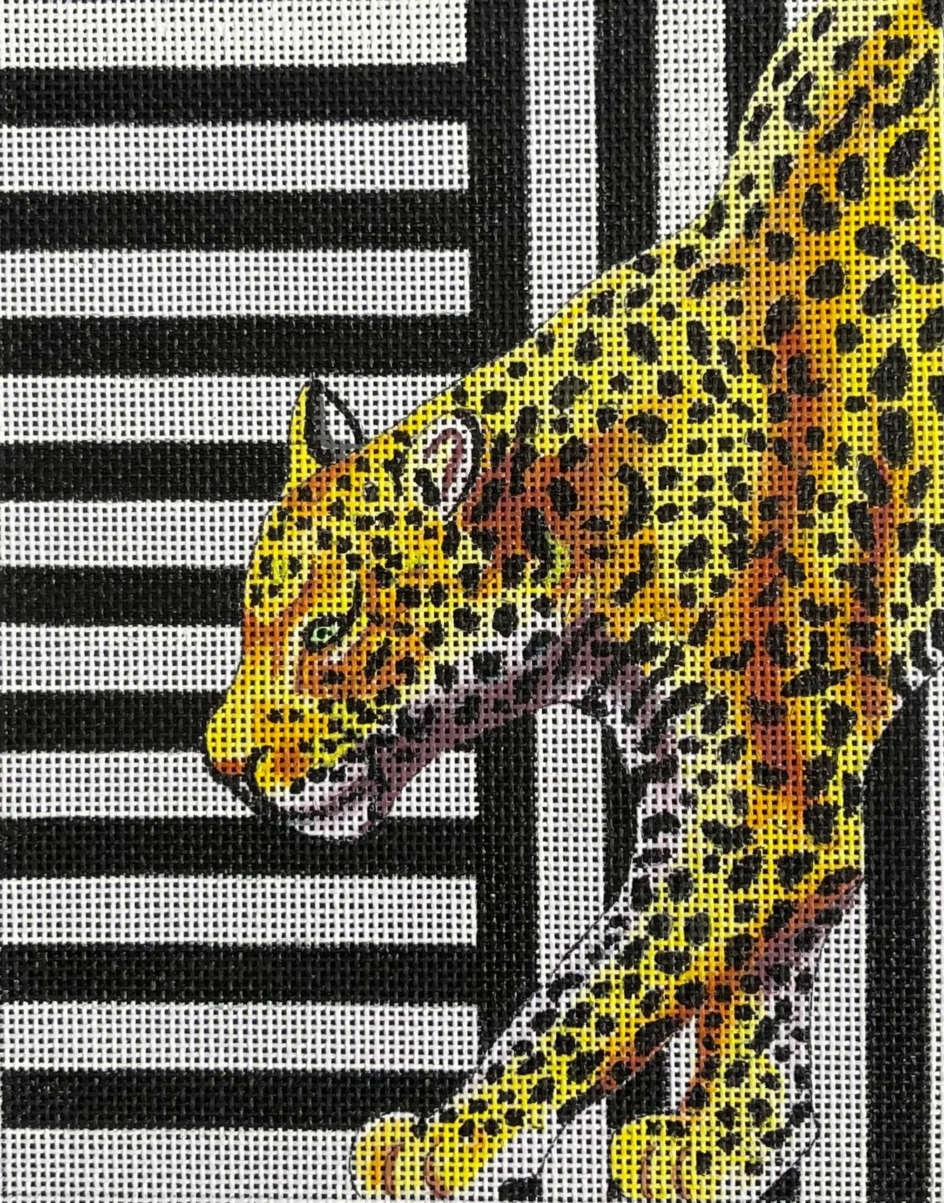 TB012 Leopard on Black and White Stripes
