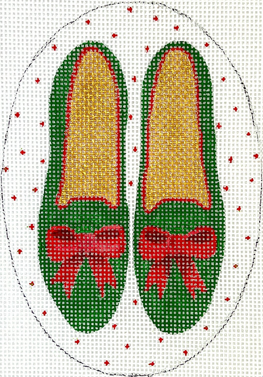XM-182 Green Velvet Shoes with Red Bows