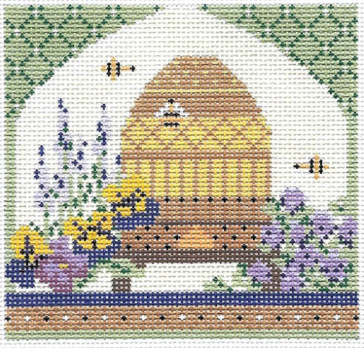 KCBee04 Bee Skep in Spring Garden